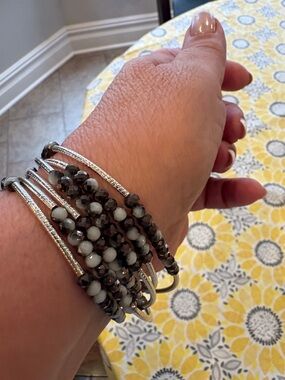 Scout  Multi-Strand Gray and Silver Beaded Wrap Bracelet